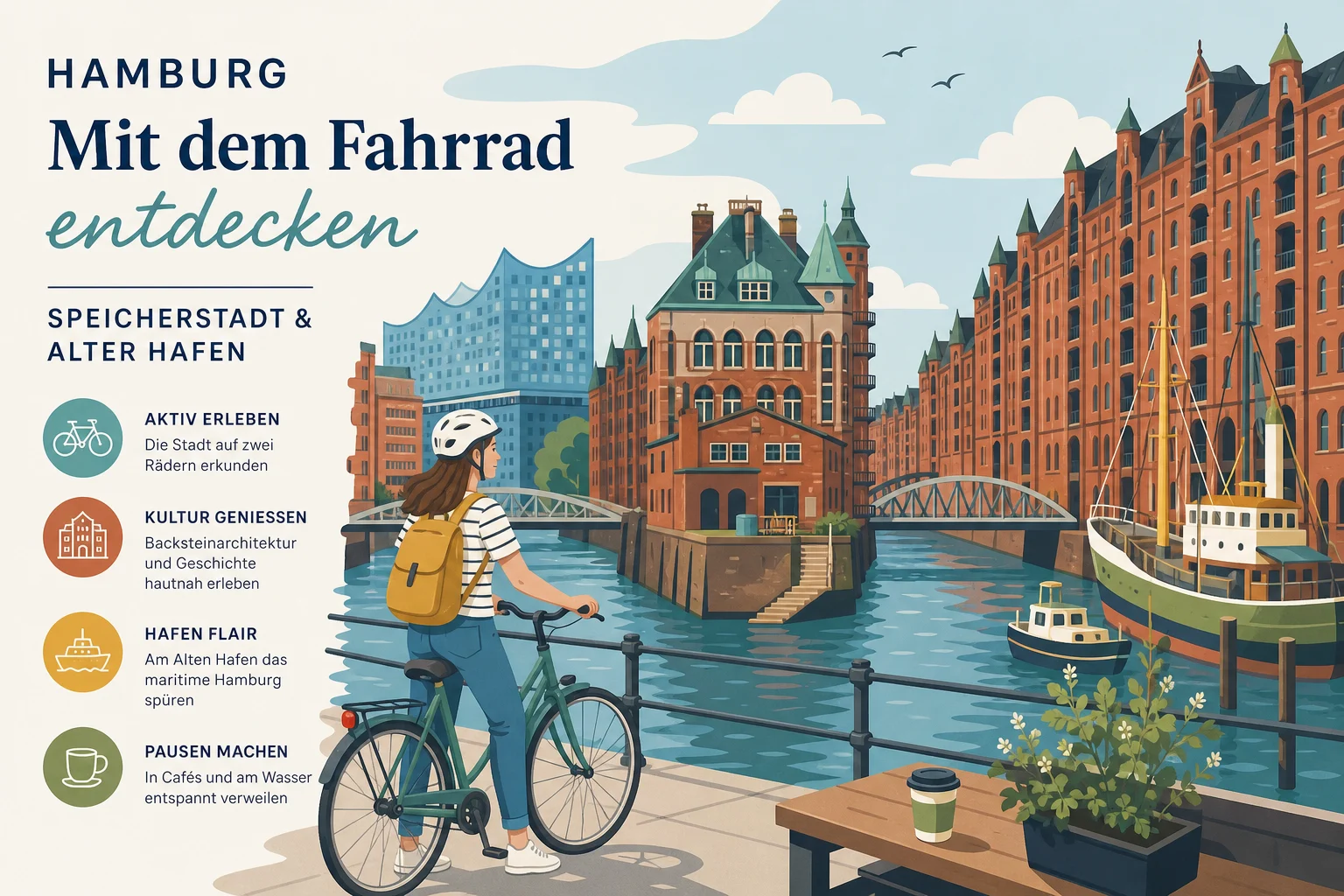 Hamburg mit dem Fahrrad entdecken in der Speicherstadt und am Alten Hafen