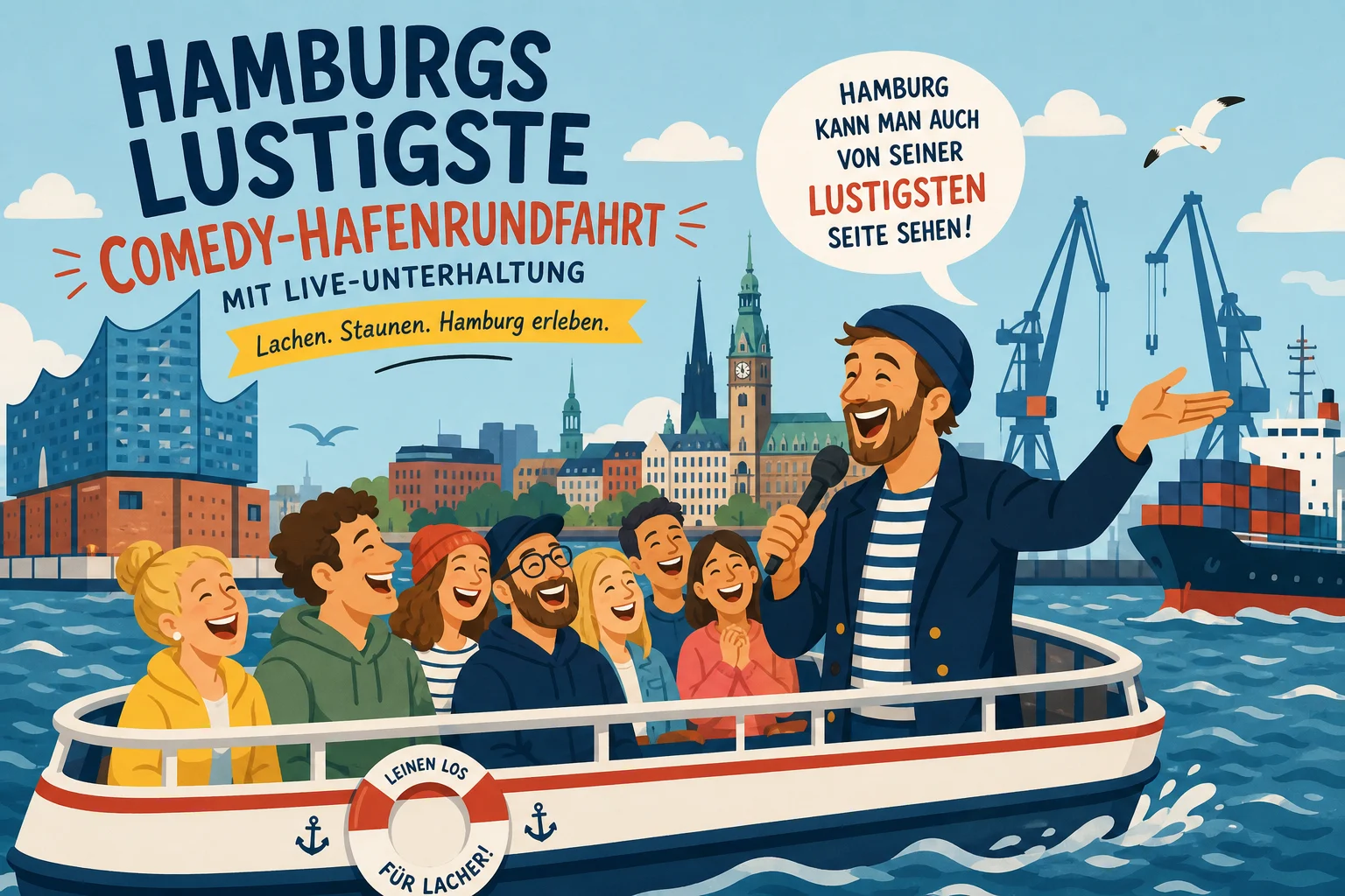 Hamburgs lustigste Comedy-Hafenrundfahrt mit Live-Unterhaltung