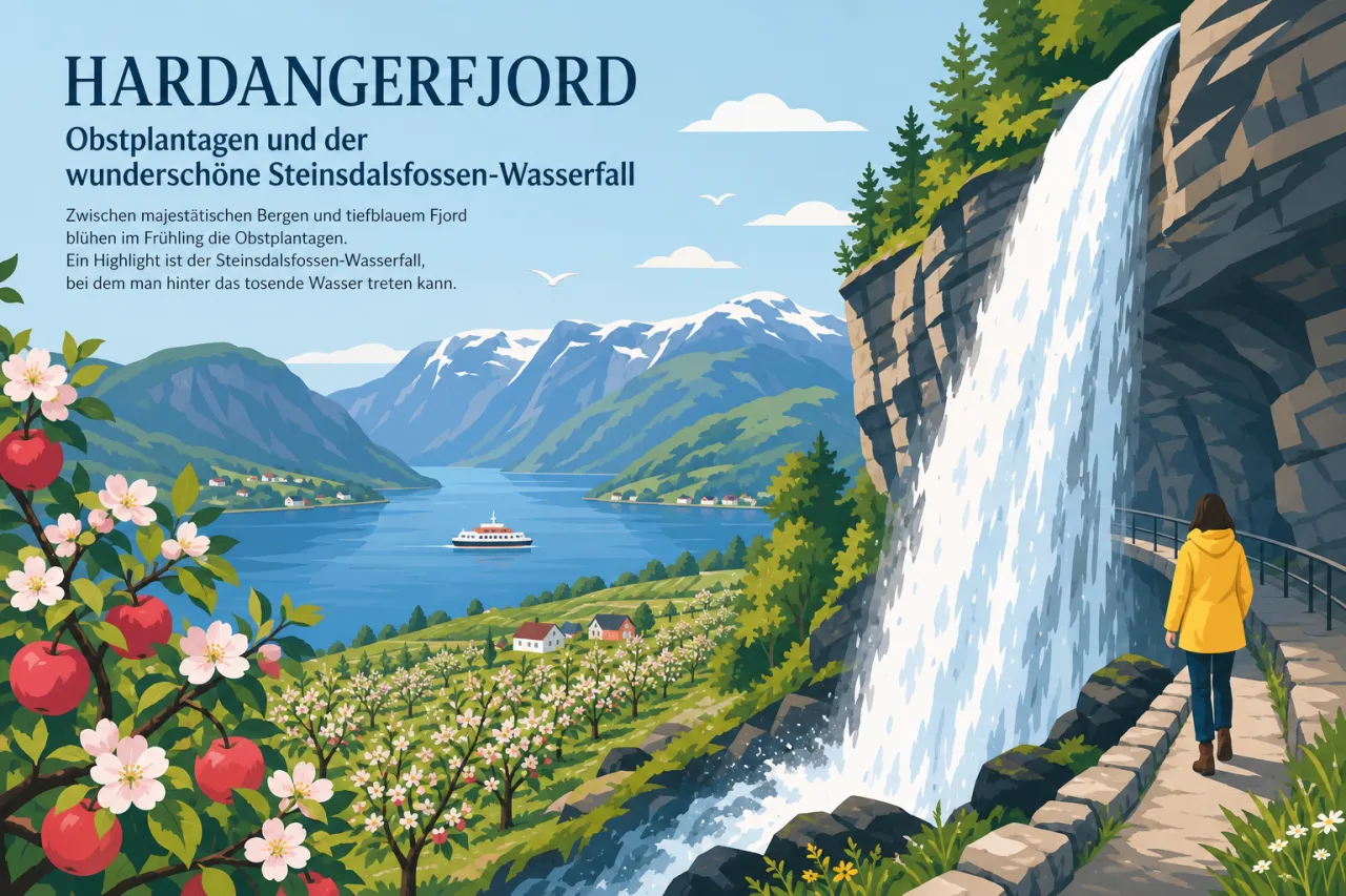 Hardangerfjord: Obstplantagen und der wunderschöne Steinsdalsfossen-Wasserfall