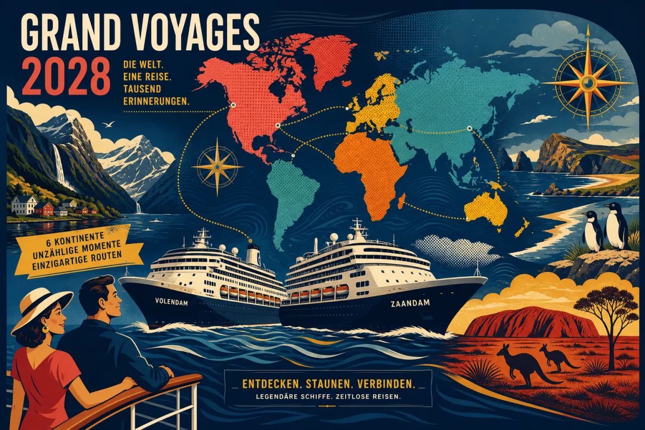 Holland America Line öffnet Buchungen für Grand Voyages 2028