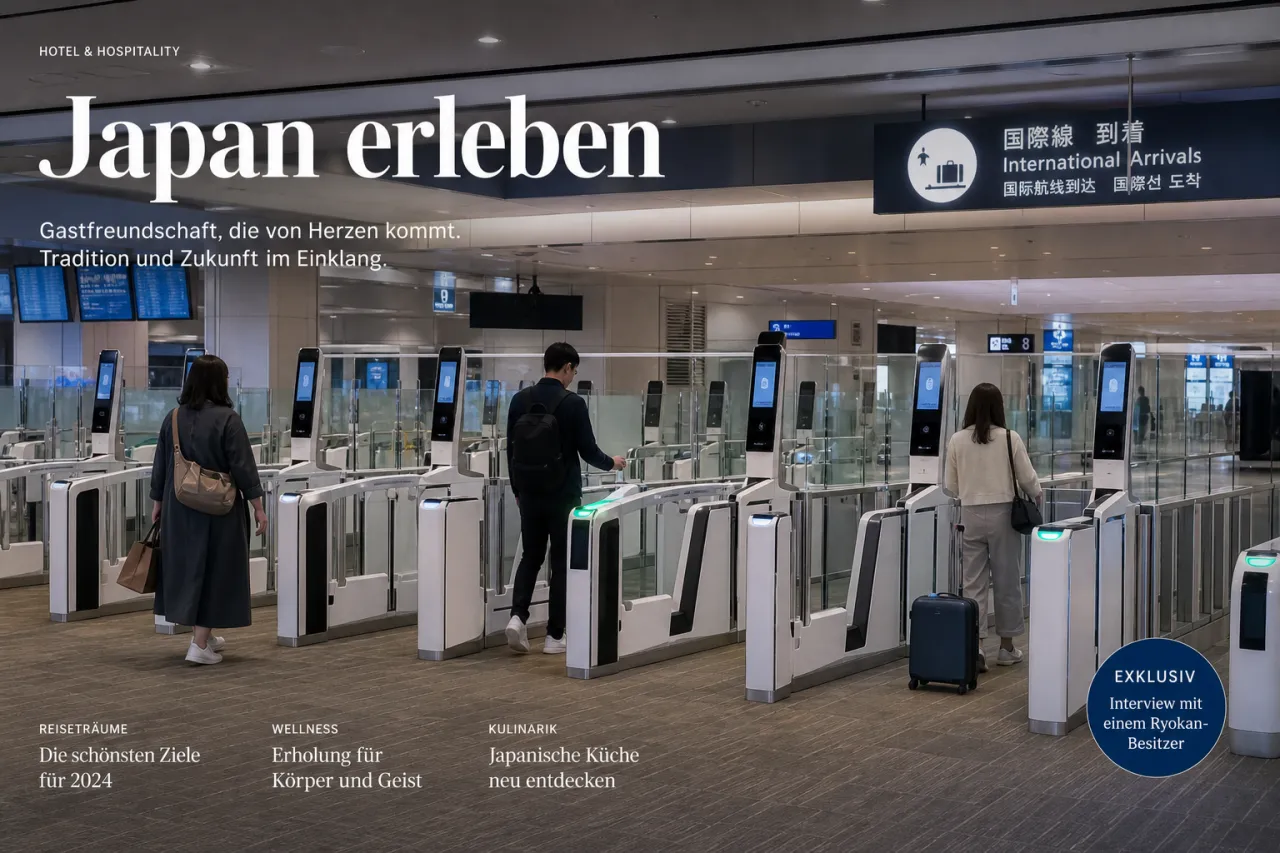 Automatische e-Gate-Schleuse an einem japanischen Flughafen mit Reisenden beim Passieren der Grenzkontrolle