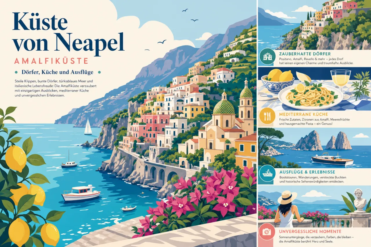 Küste von Neapel: Amalfiküste, Dörfer, Küche und Ausflüge
