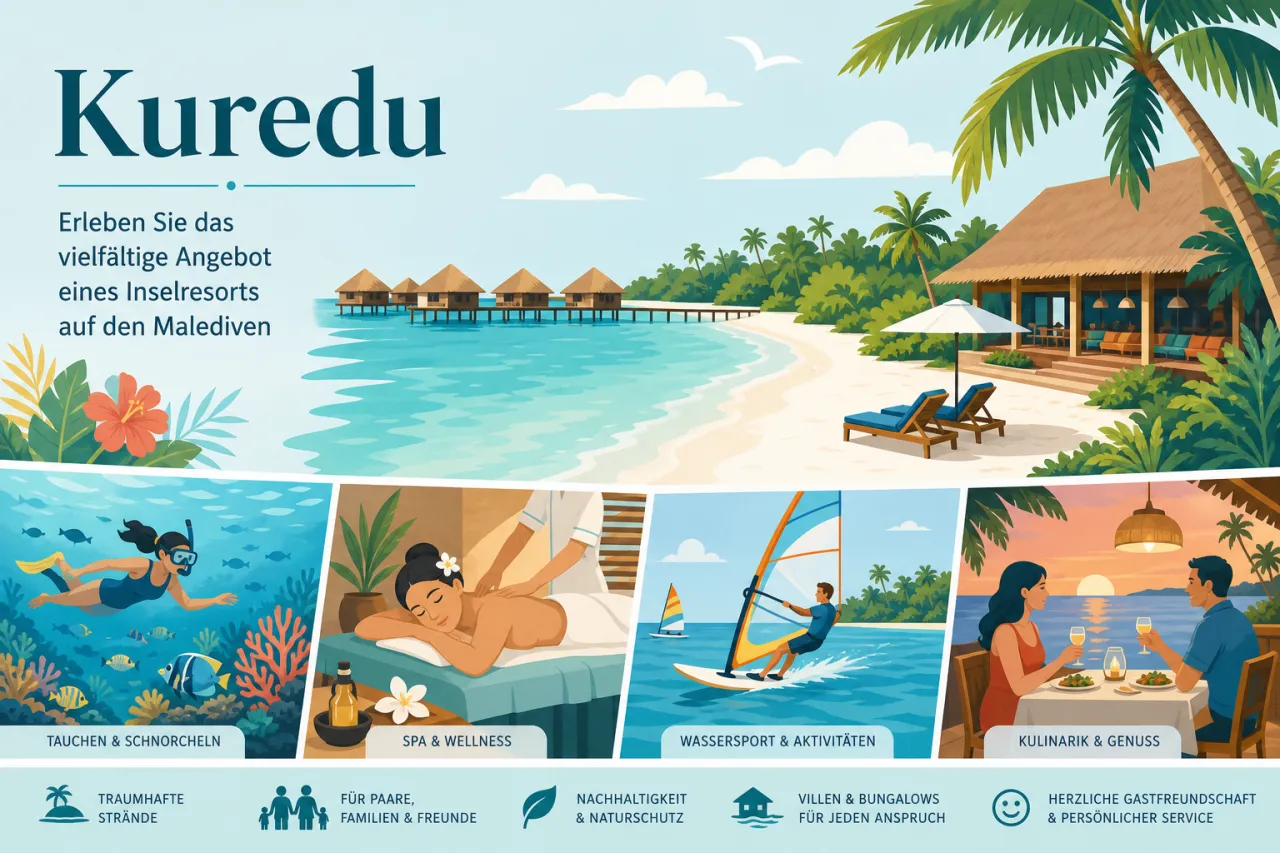Kuredu: Inselresort mit Strand, Hausriff, Wassersport und Spa