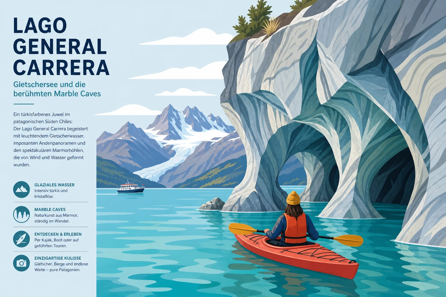 Lago General Carrera: Gletschersee und die berühmten Marble Caves