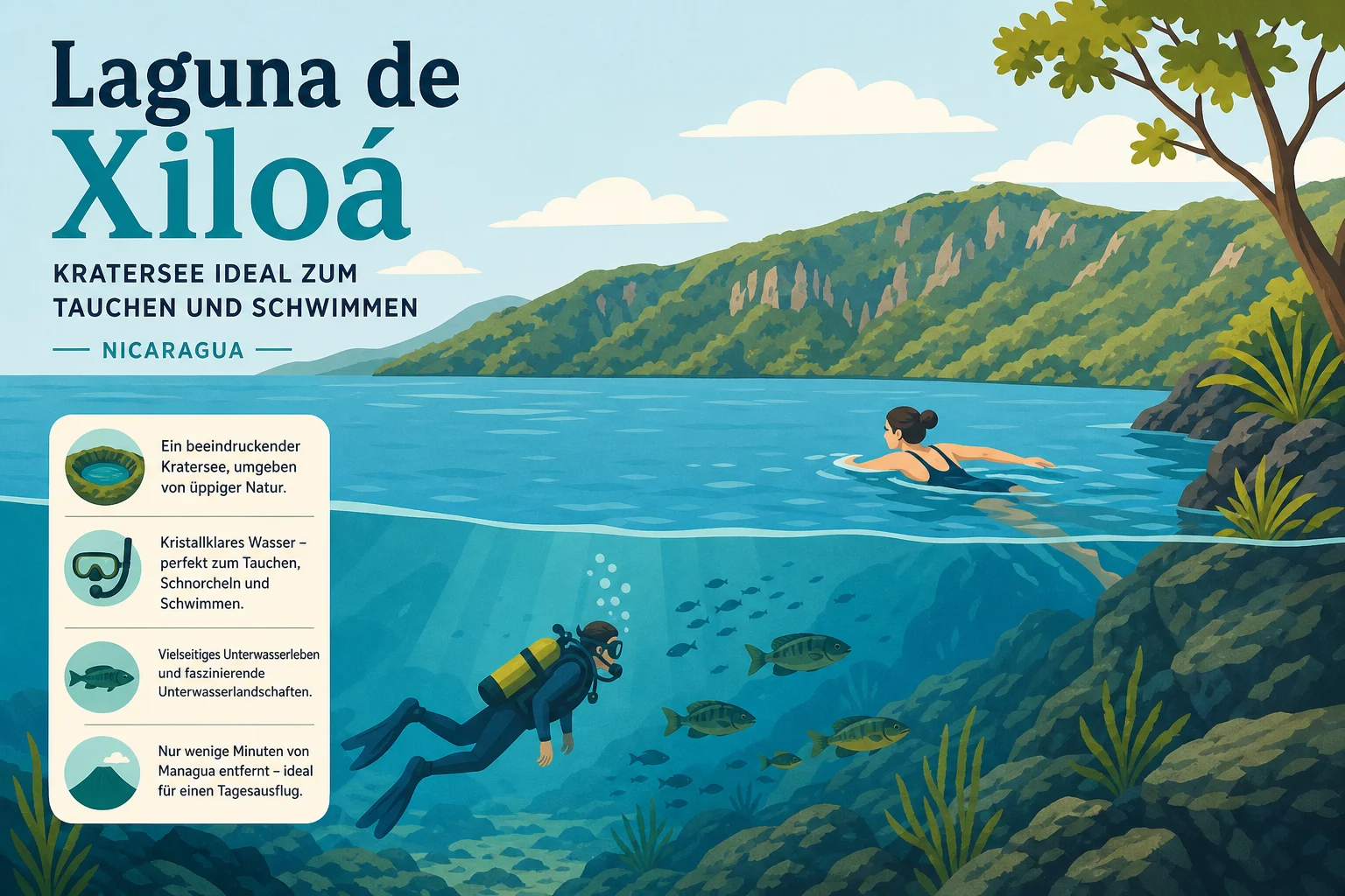 Laguna de Xiloá: Kratersee ideal zum Tauchen und Schwimmen