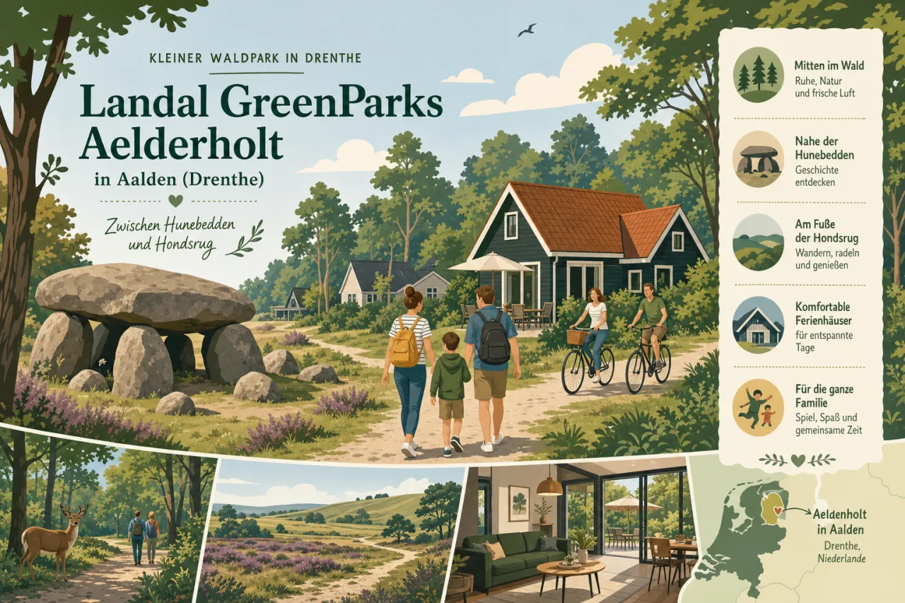 Landal GreenParks Aelderholt in Aalden (Drenthe) — kleiner Waldpark zwischen Hunebedden und Hondsrug