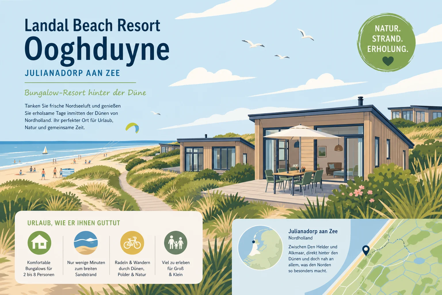 Landal Beach Resort Ooghduyne in Julianadorp aan Zee (Nordholland) — Bungalow-Resort hinter der Düne