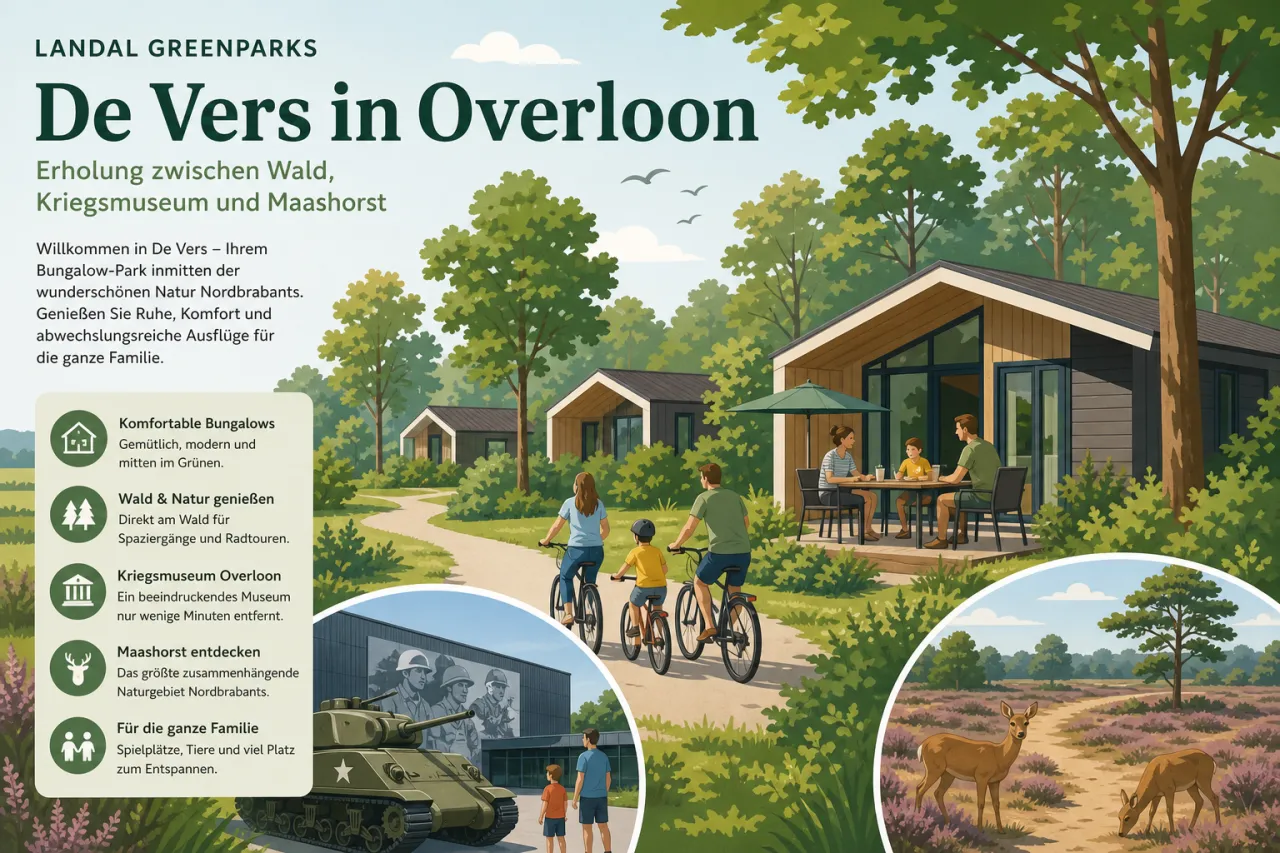 Landal GreenParks De Vers in Overloon (Nordbrabant) — Bungalow-Park zwischen Wald, Kriegsmuseum und Maashorst