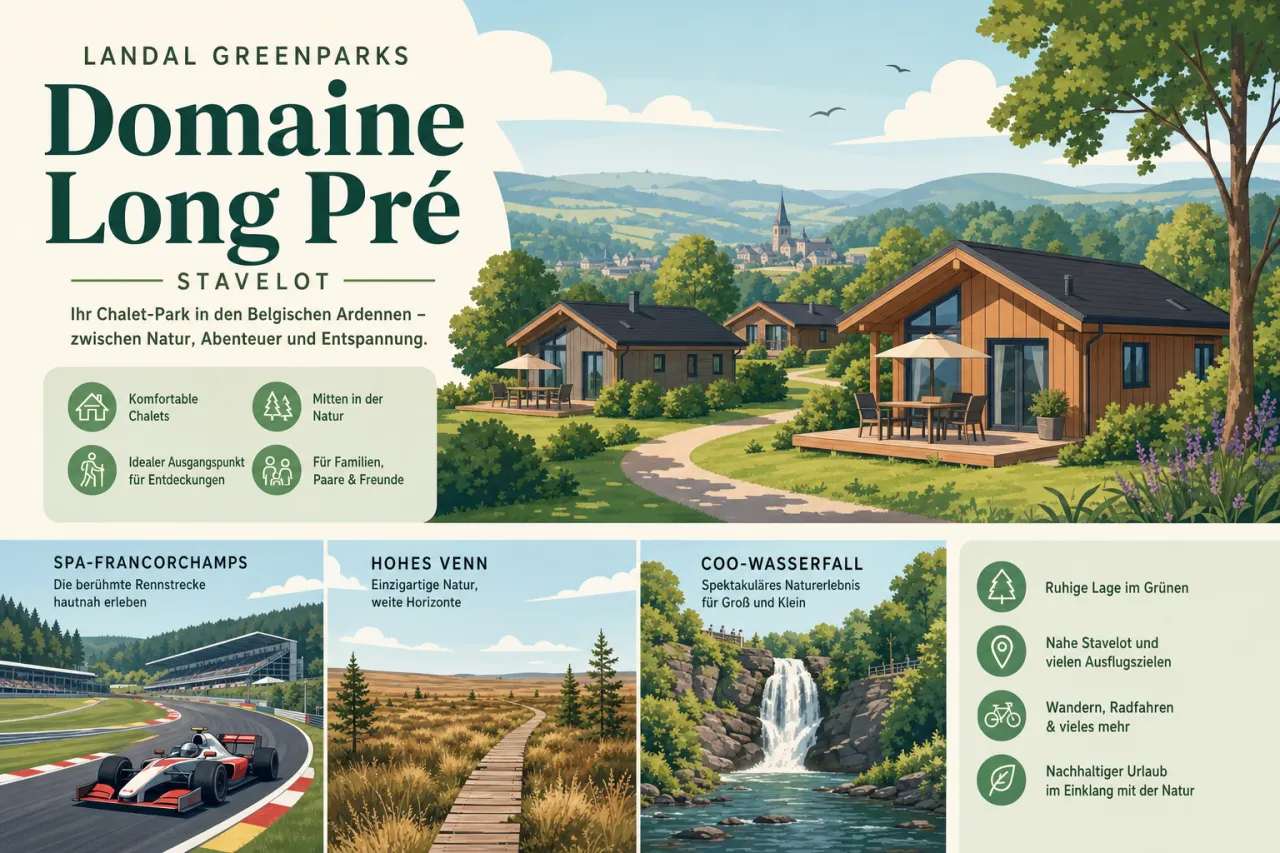 Landal GreenParks Domaine Long Pré in Stavelot (Belgische Ardennen) — Chalet-Park zwischen Spa-Francorchamps, Hohem Venn und Coo-Wasserfall