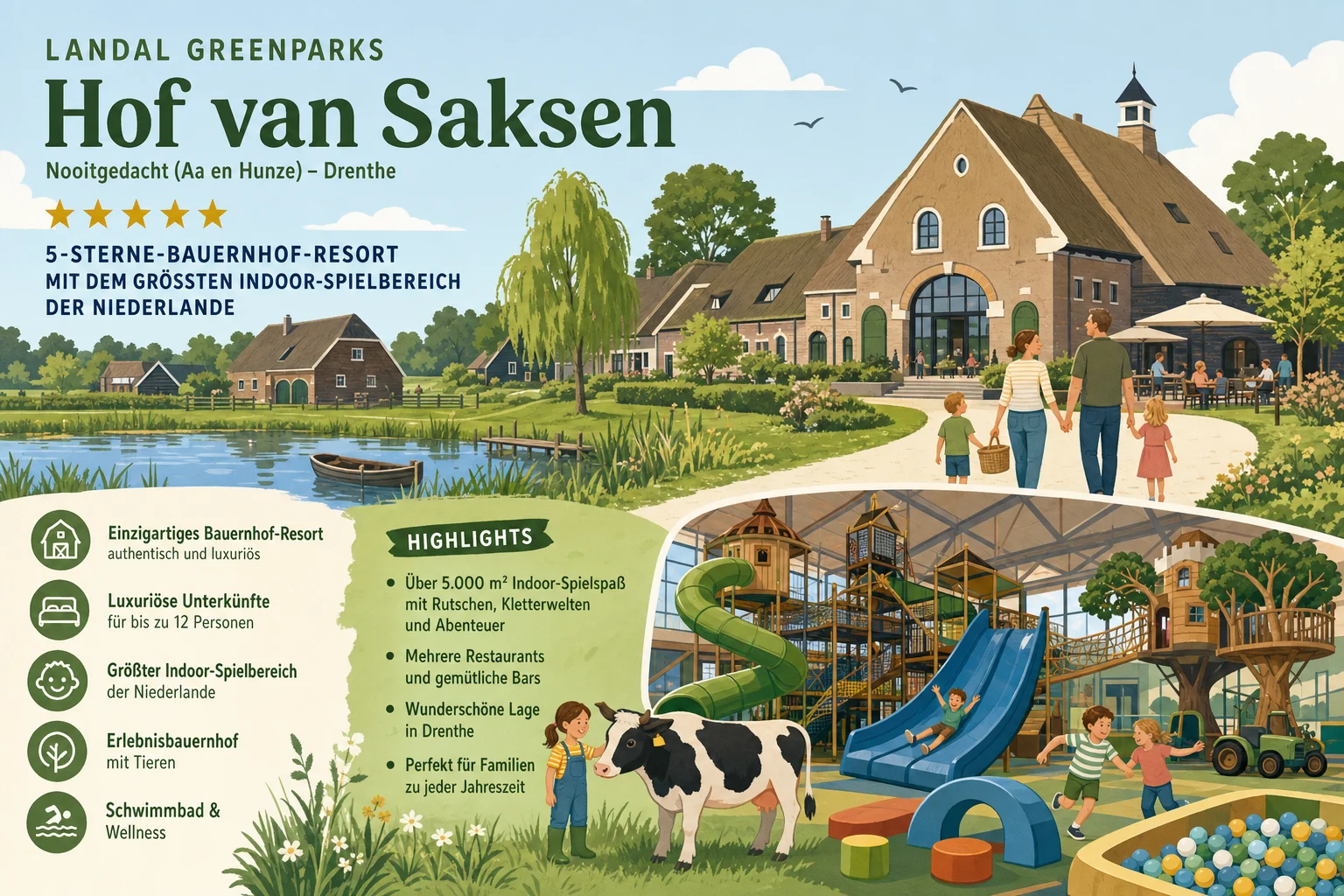Landal GreenParks Hof van Saksen in Nooitgedacht (Aa en Hunze) (Drenthe) — 5-Sterne-Bauernhof-Resort mit grösstem Indoor-Spielbereich