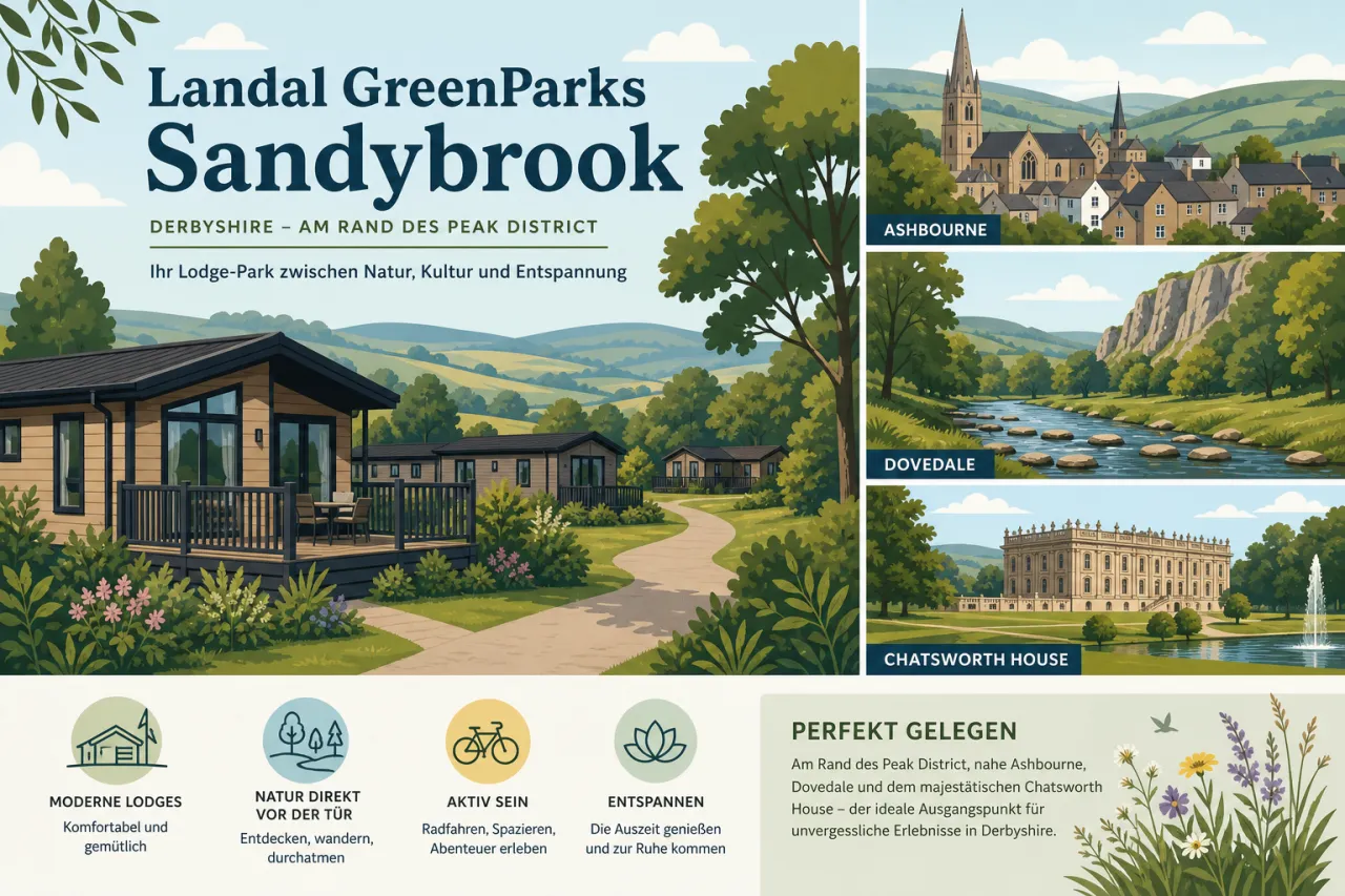Landal GreenParks Sandybrook in Derbyshire am Rand des Peak District — Lodge-Park zwischen Ashbourne, Dovedale und Chatsworth House