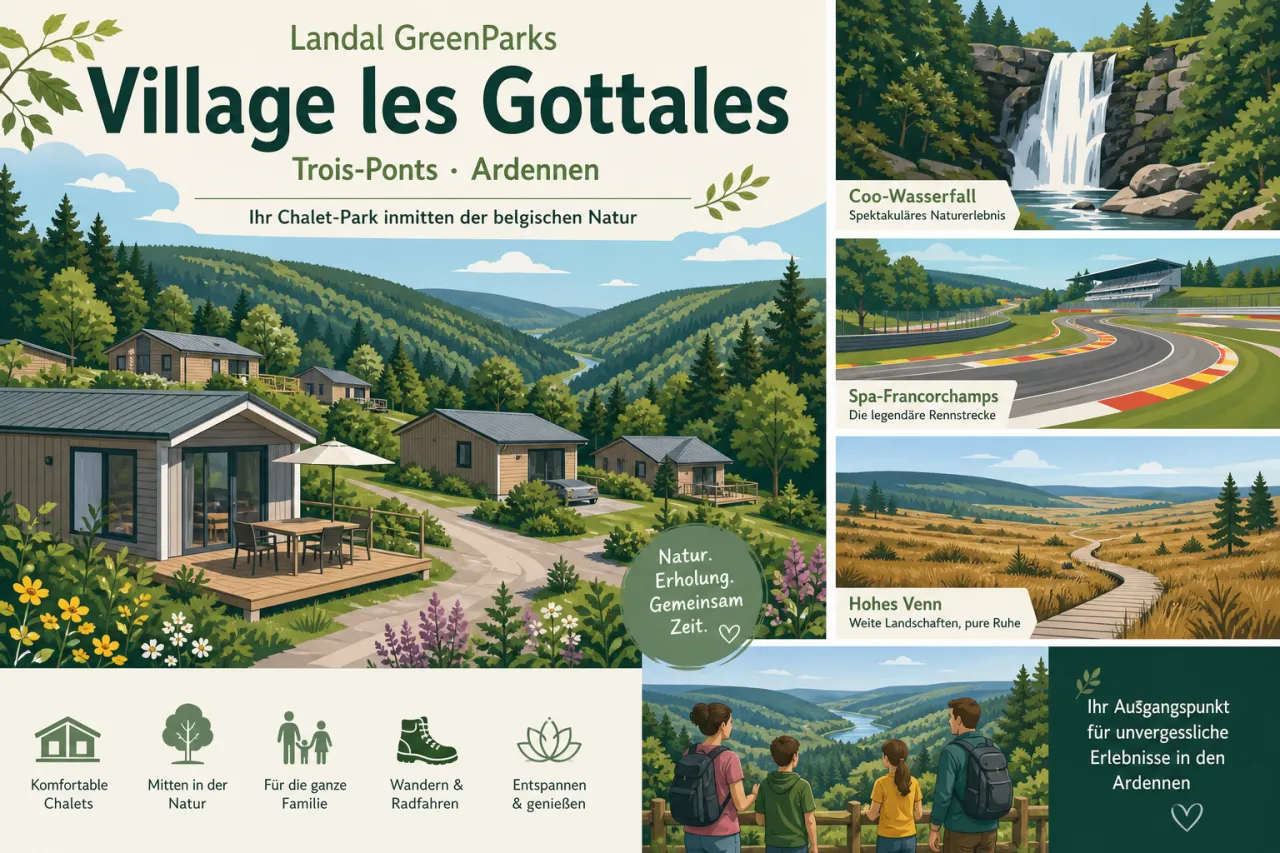 Landal GreenParks Village les Gottales in Trois-Ponts (Ardennen) — Chalet-Park zwischen Coo-Wasserfall, Spa-Francorchamps und Hohem Venn