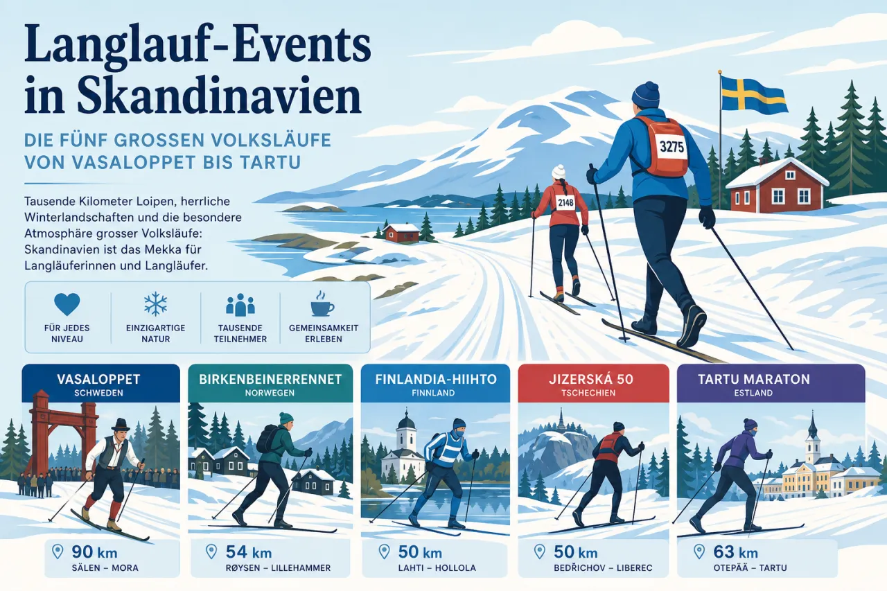 Langlauf-Events in Skandinavien: die fünf grossen Volksläufe von Vasaloppet bis Tartu