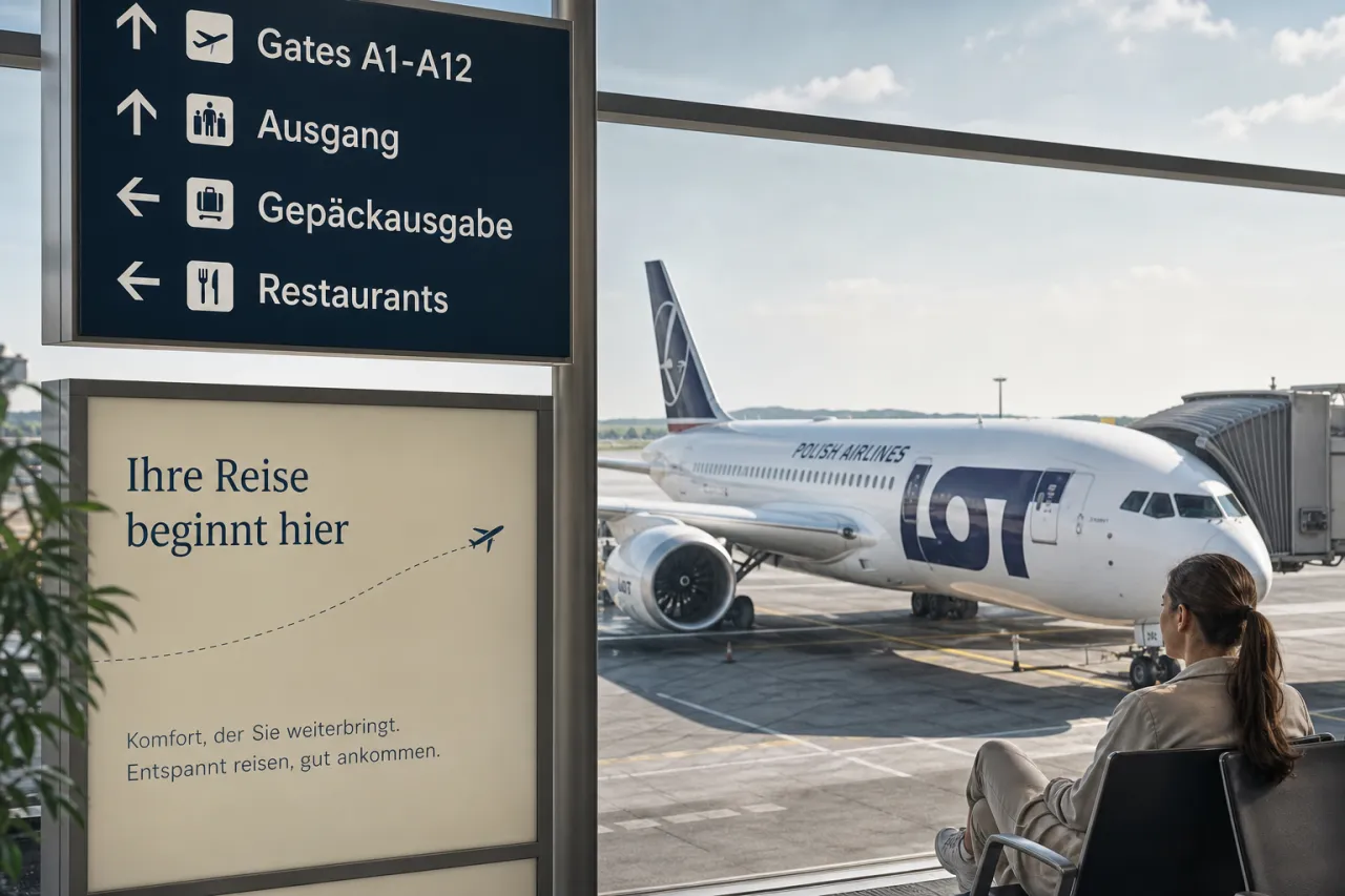 LOT-Flugzeug am Gate vor dem Start nach Porto