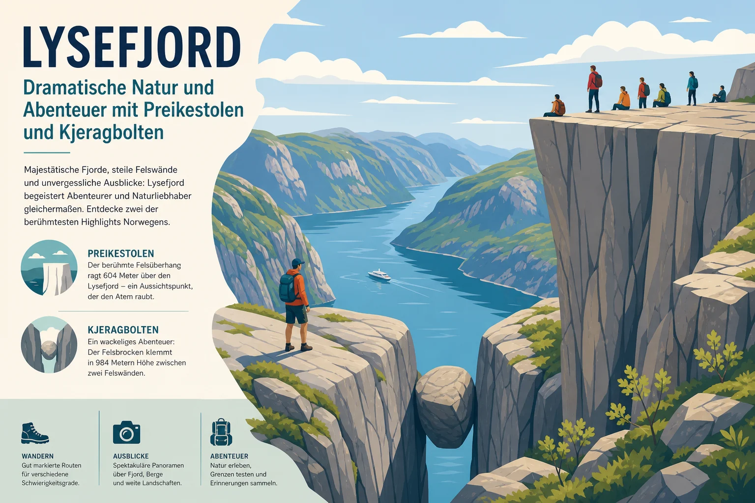 Lysefjord: Dramatische Natur und Abenteuer mit Preikestolen und Kjeragbolten