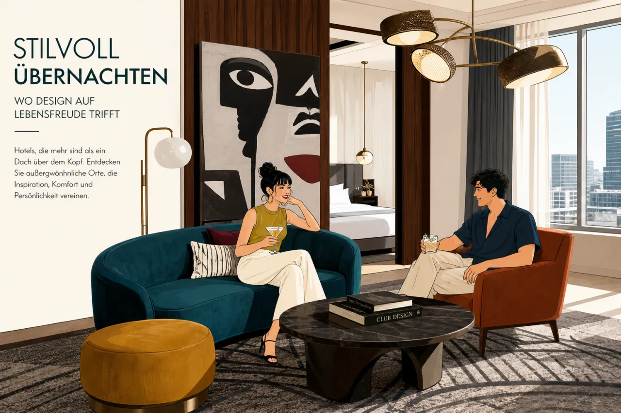 Wohnzimmer-Einrichtung im W Hotels-Stil mit Designmöbeln und Kunst aus dem Marriott Bonvoy Design Shop