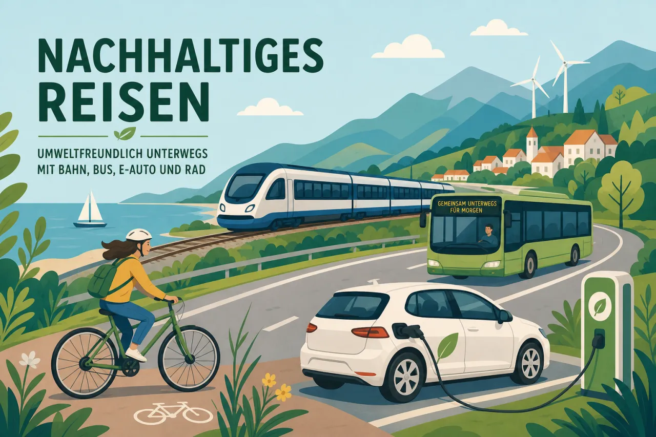 Nachhaltiges Reisen: umweltfreundlich unterwegs mit Bahn, Bus, E-Auto und Rad