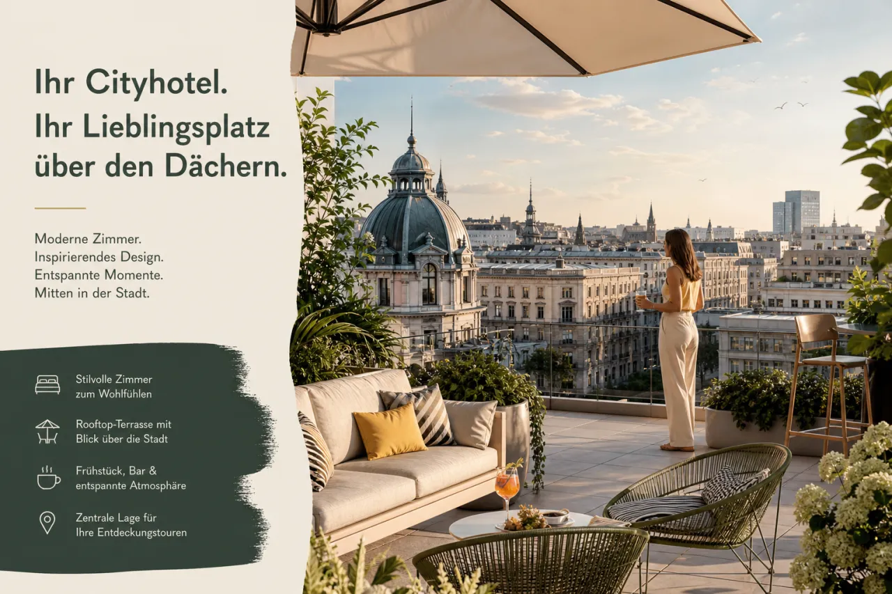 nhow Berlin mit Terrasse an der Spree und pink-blauer Fassade