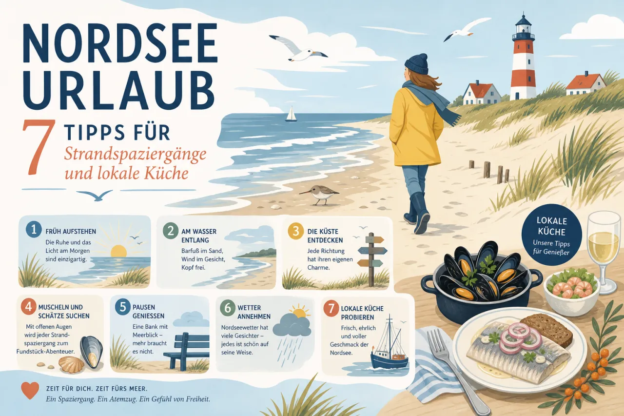 Nordsee Urlaub: 7 Tipps für Strandspaziergänge und lokale Küche