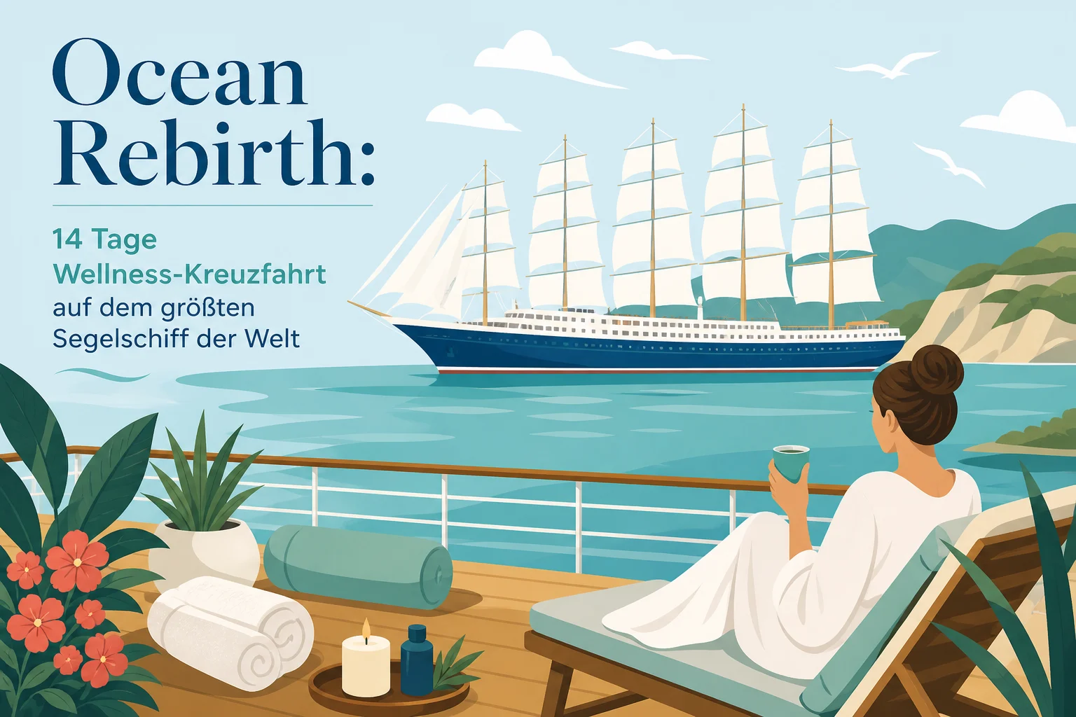 Ocean Rebirth: 14 Tage Wellness-Kreuzfahrt auf dem größten Segelschiff der Welt