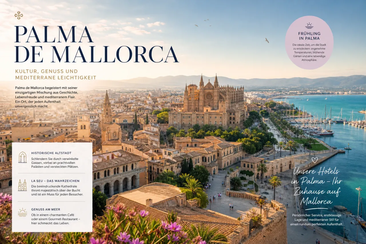 Palma de Mallorca Altstadt mit Kathedrale La Seu und Hafen im Frühling