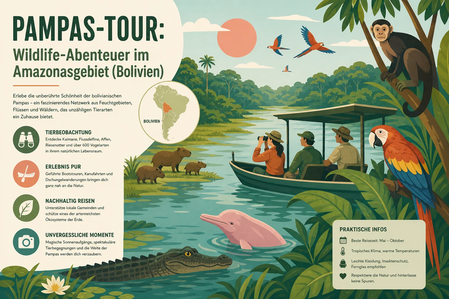 Pampas-Tour im Amazonasgebiet: Wildlife, Flussfahrten und beste Reisezeit