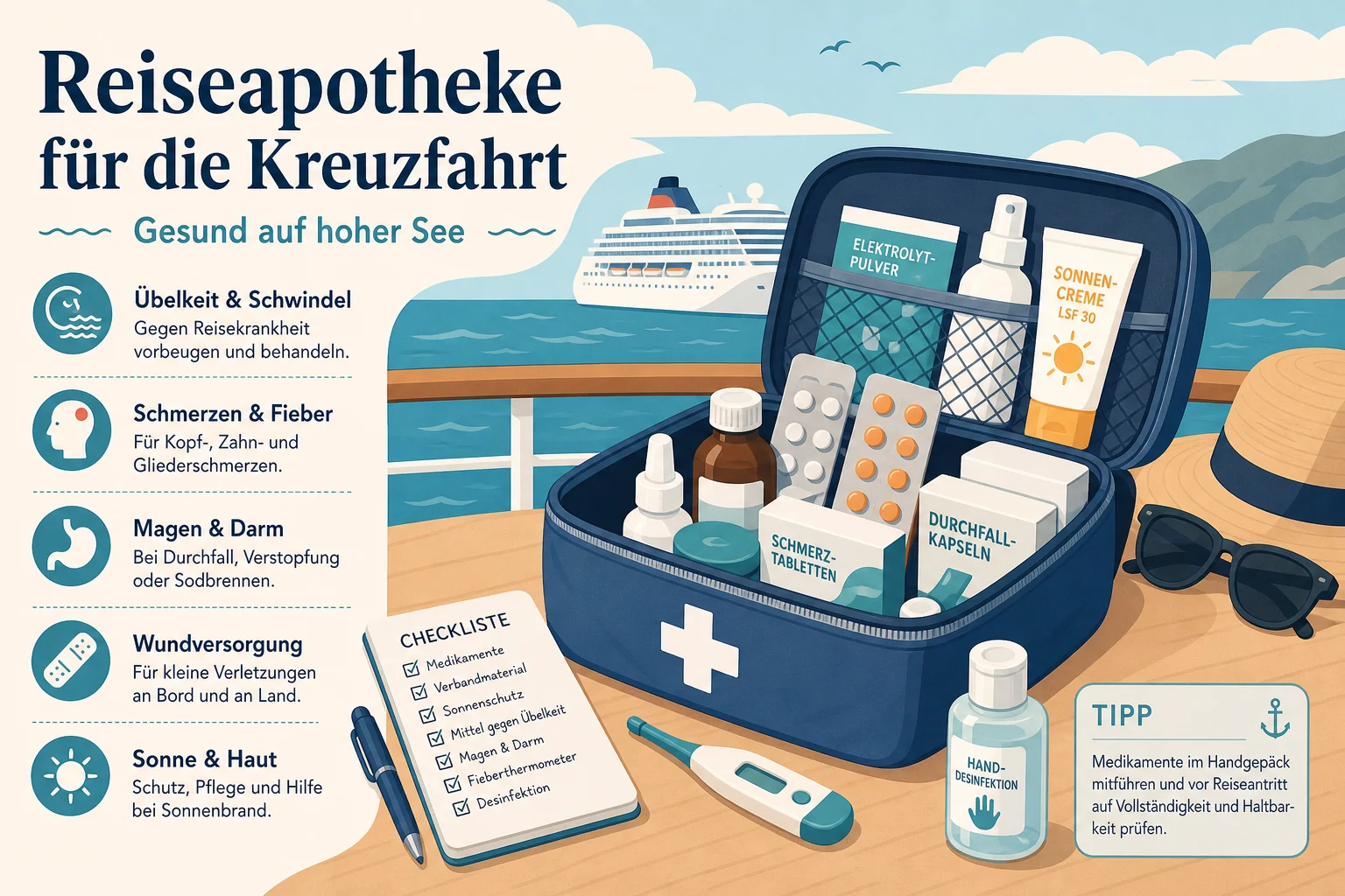 Reiseapotheke für die Kreuzfahrt – Gesund auf hoher See