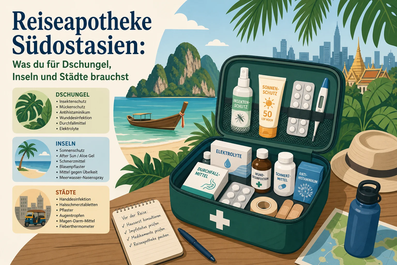 Reiseapotheke Südostasien: Was du für Dschungel, Inseln und Städte brauchst
