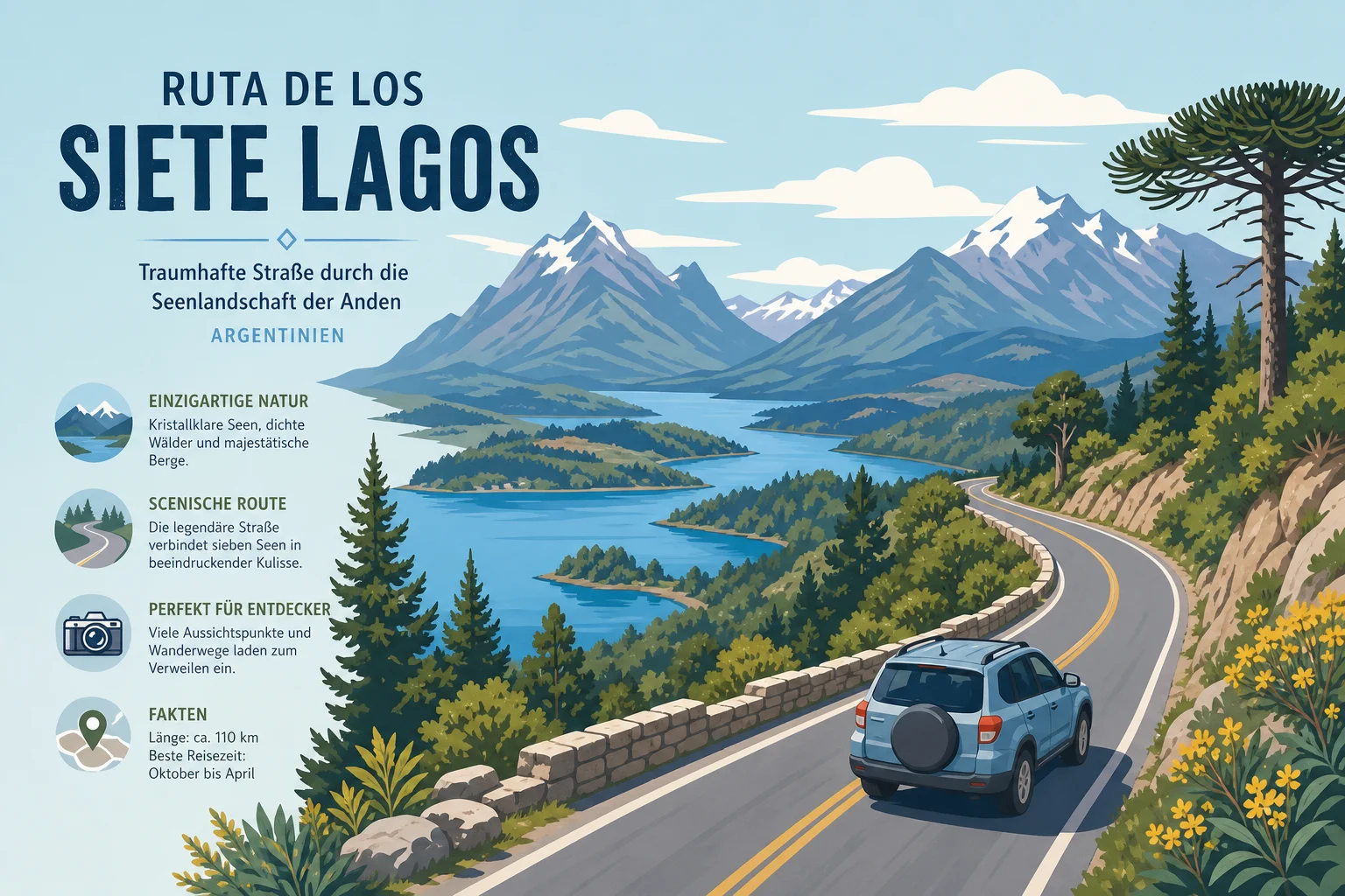 Ruta de los Siete Lagos: Traumhafte Straße durch die Seenlandschaft der Anden