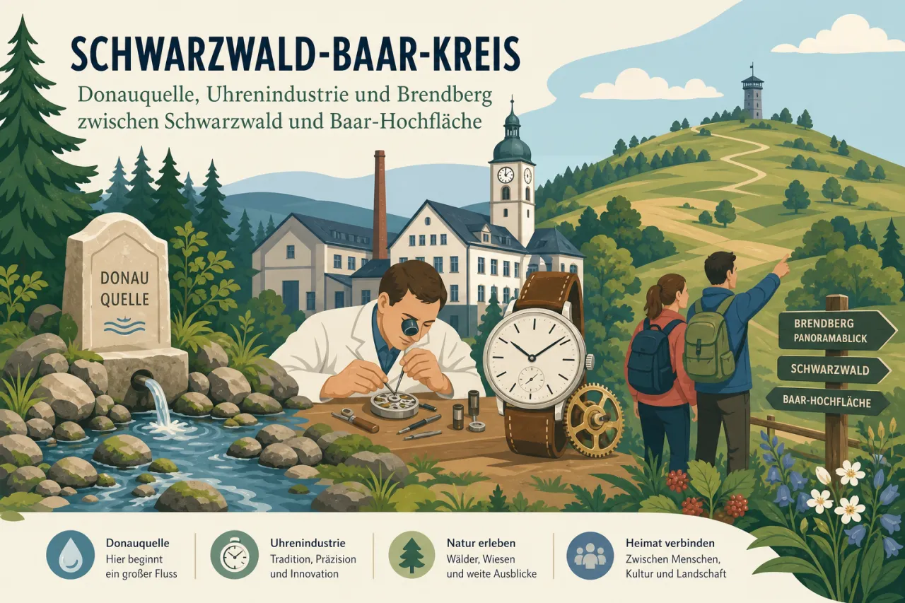 Schwarzwald-Baar-Kreis: Donauquelle, Uhrenindustrie und Brendberg zwischen Schwarzwald und Baar-Hochfläche