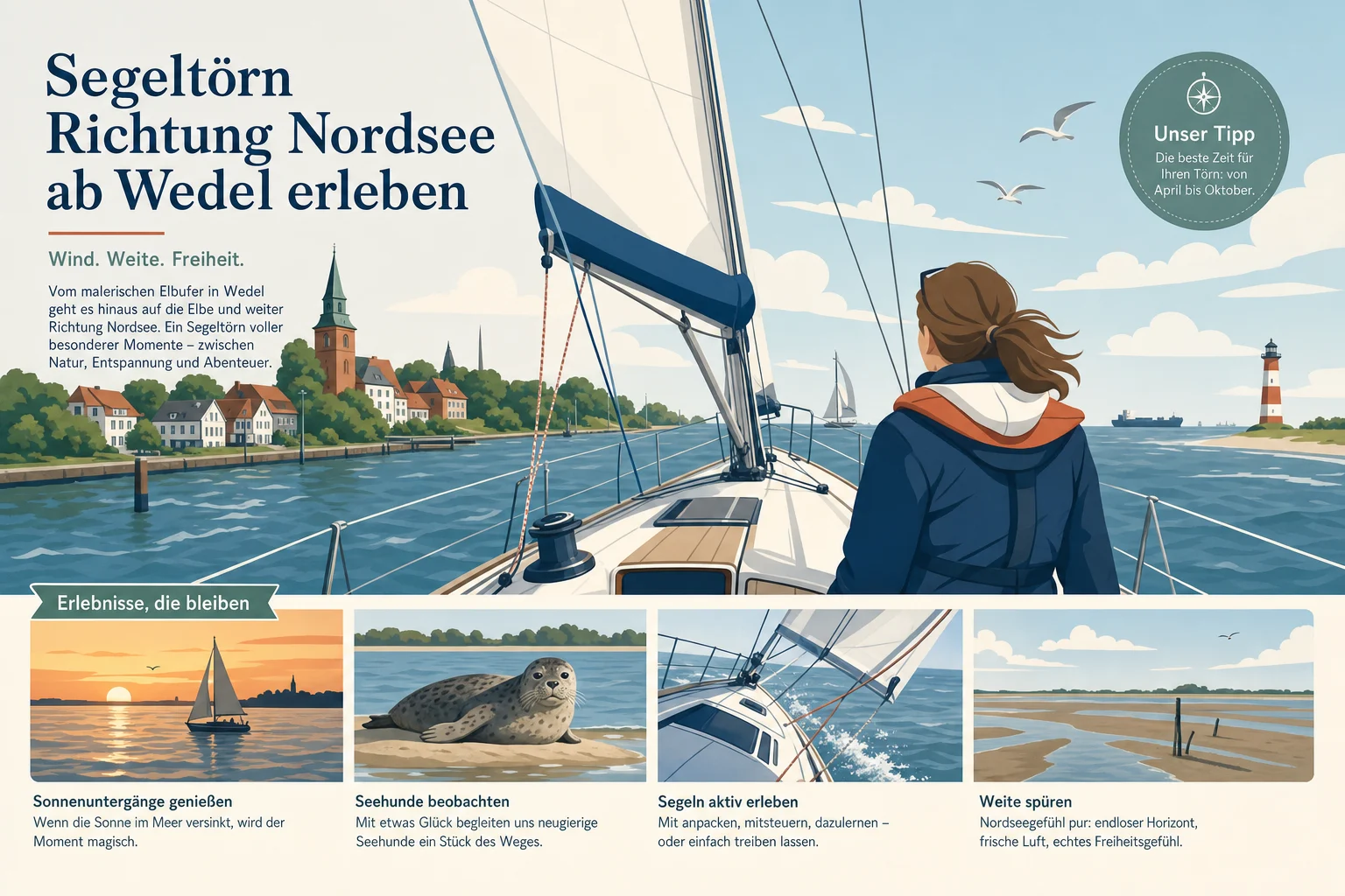 Segeltörn Richtung Nordsee ab Wedel erleben