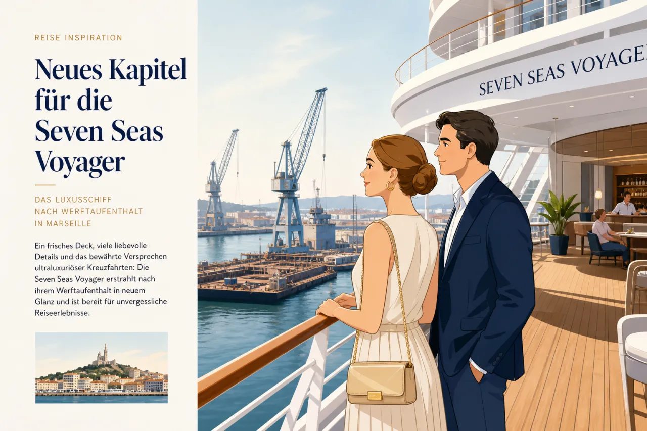 Seven Seas Voyager nach der Werft in Marseille mit modernisiertem Deckbereich