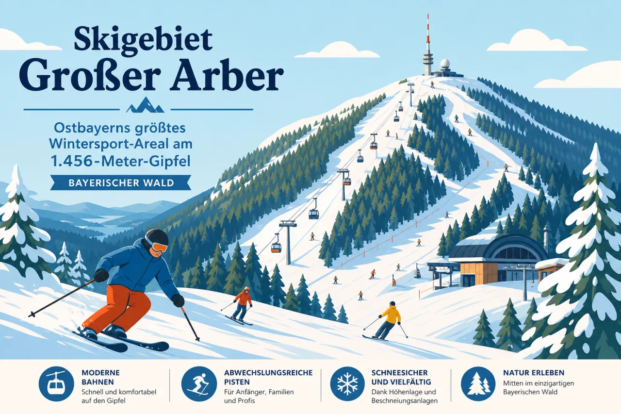 Skigebiet Großer Arber: Ostbayerns größtes Wintersport-Areal am 1.456-Meter-Gipfel