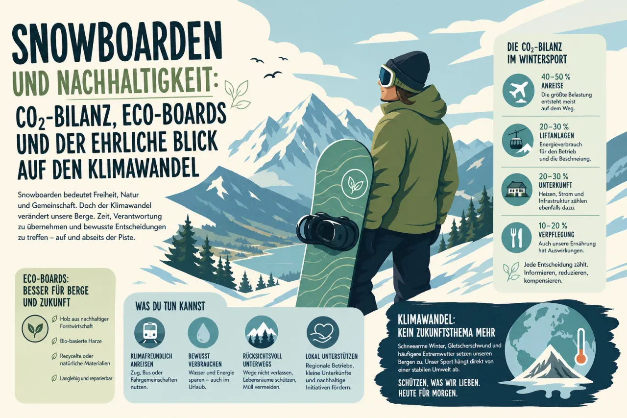 Snowboarden und Nachhaltigkeit: CO2-Bilanz, Eco-Boards und der ehrliche Blick auf den Klimawandel