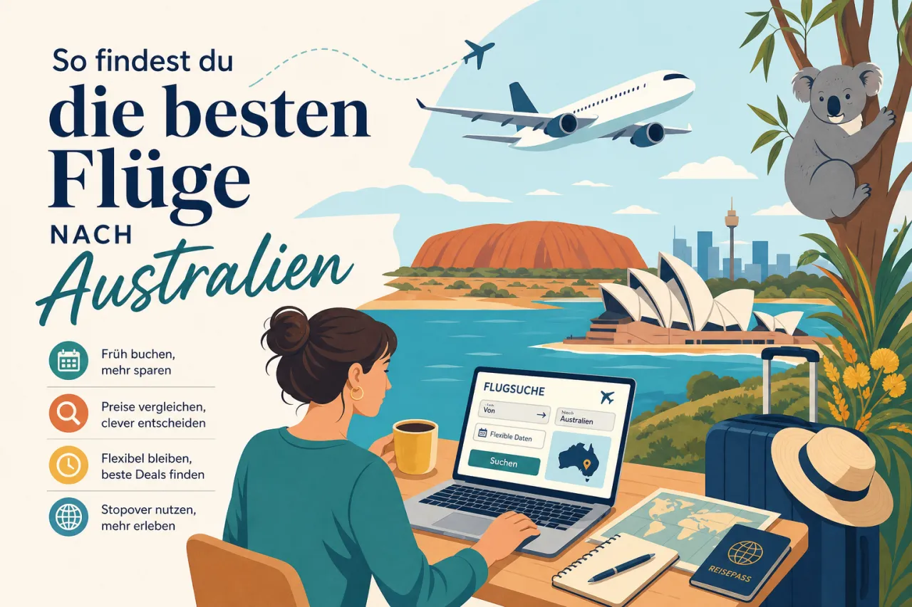 Illustration: Mehrere Flugzeuge in verschiedenen Farben und Designs wie Buntstifte angeordnet auf beigem Hintergrund.