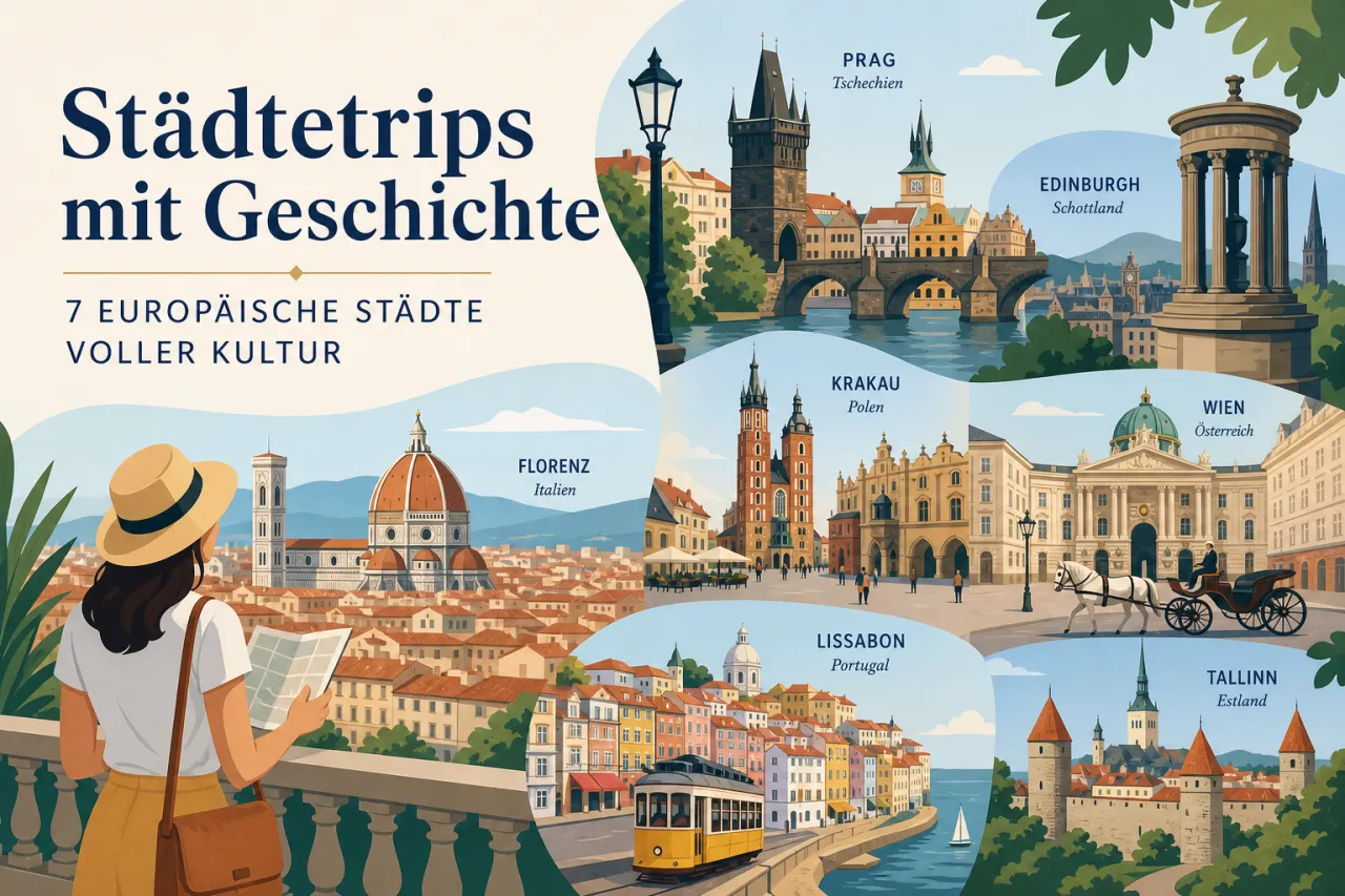 Illustration: Perspektivischer Blick in eine klassische Kirchenhalle mit Gewölbedecke, Kronleuchter und Holzbänken in warmen Pastelltönen