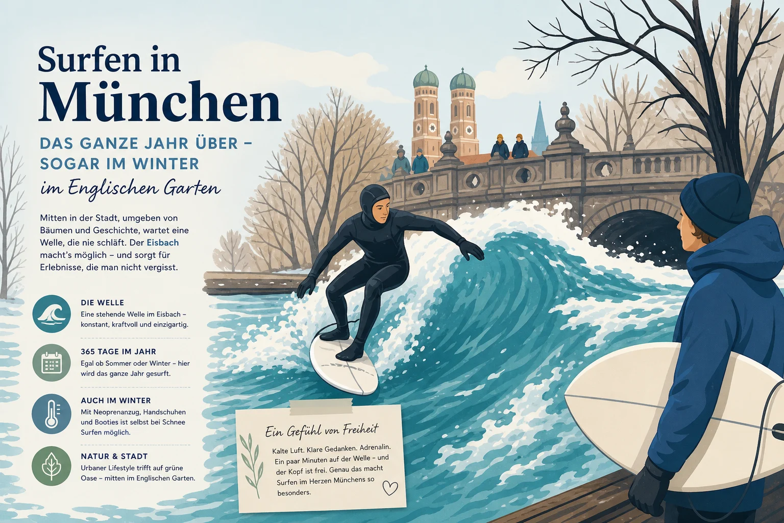 Surfen in München das ganze Jahr über am Eisbach