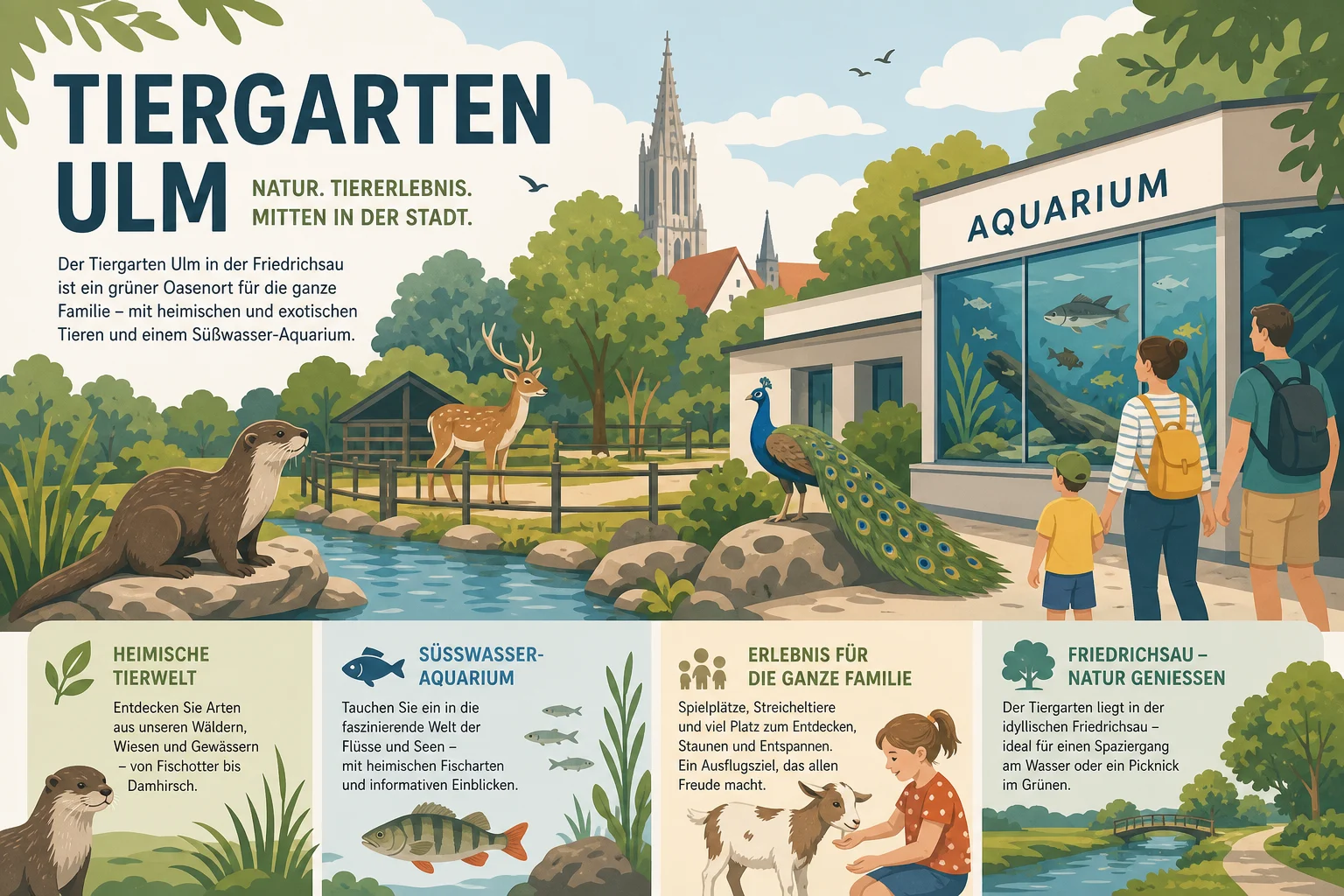 Tiergarten Ulm — kleiner Stadt-Tiergarten mit Süßwasser-Aquarium in der Friedrichsau