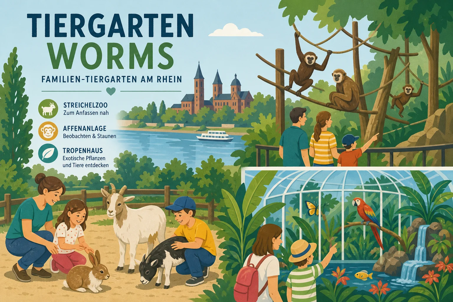 Tiergarten Worms — Familien-Tiergarten am Rhein mit Streichelzoo, Affenanlage und Tropenhaus