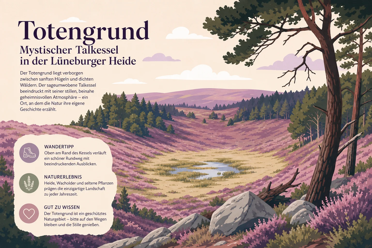 Totengrund in der Lüneburger Heide: mystischer Talkessel mit Heideblick