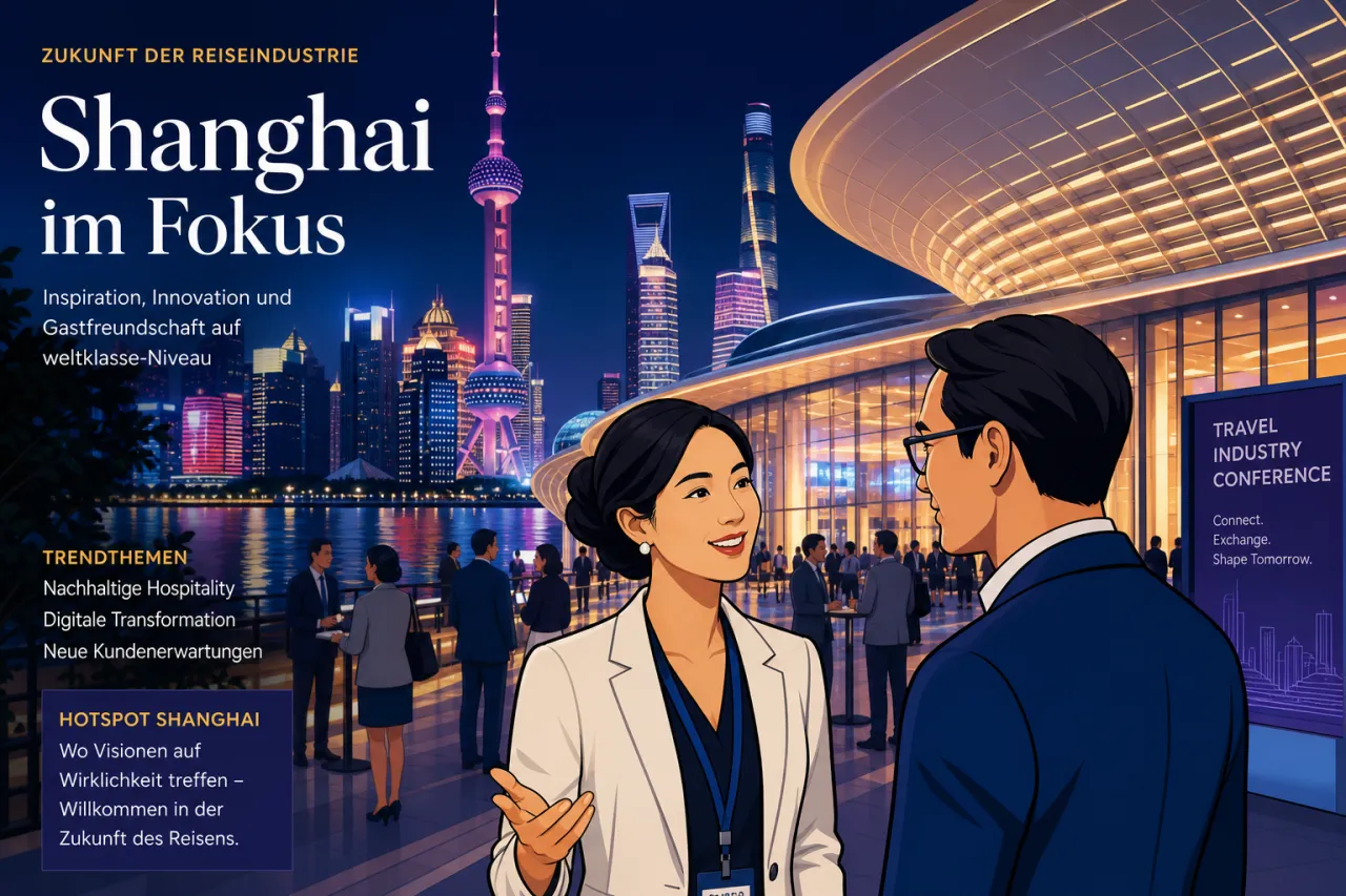 Shanghai International Convention Center bei Nacht, Veranstaltungsort der TravelDaily Conference 2026
