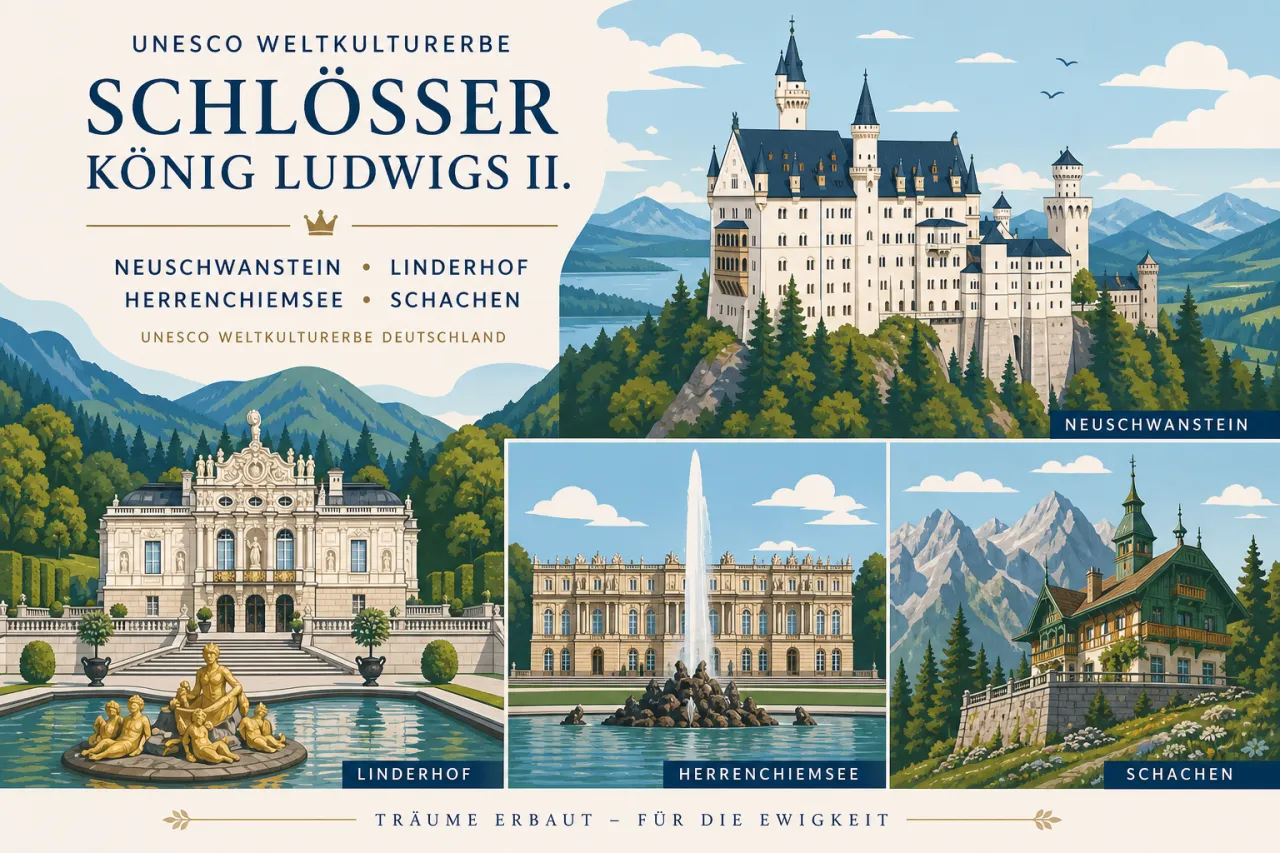 UNESCO Weltkulturerbe Schlösser König Ludwigs II. – Neuschwanstein, Linderhof, Herrenchiemsee, Schachen
