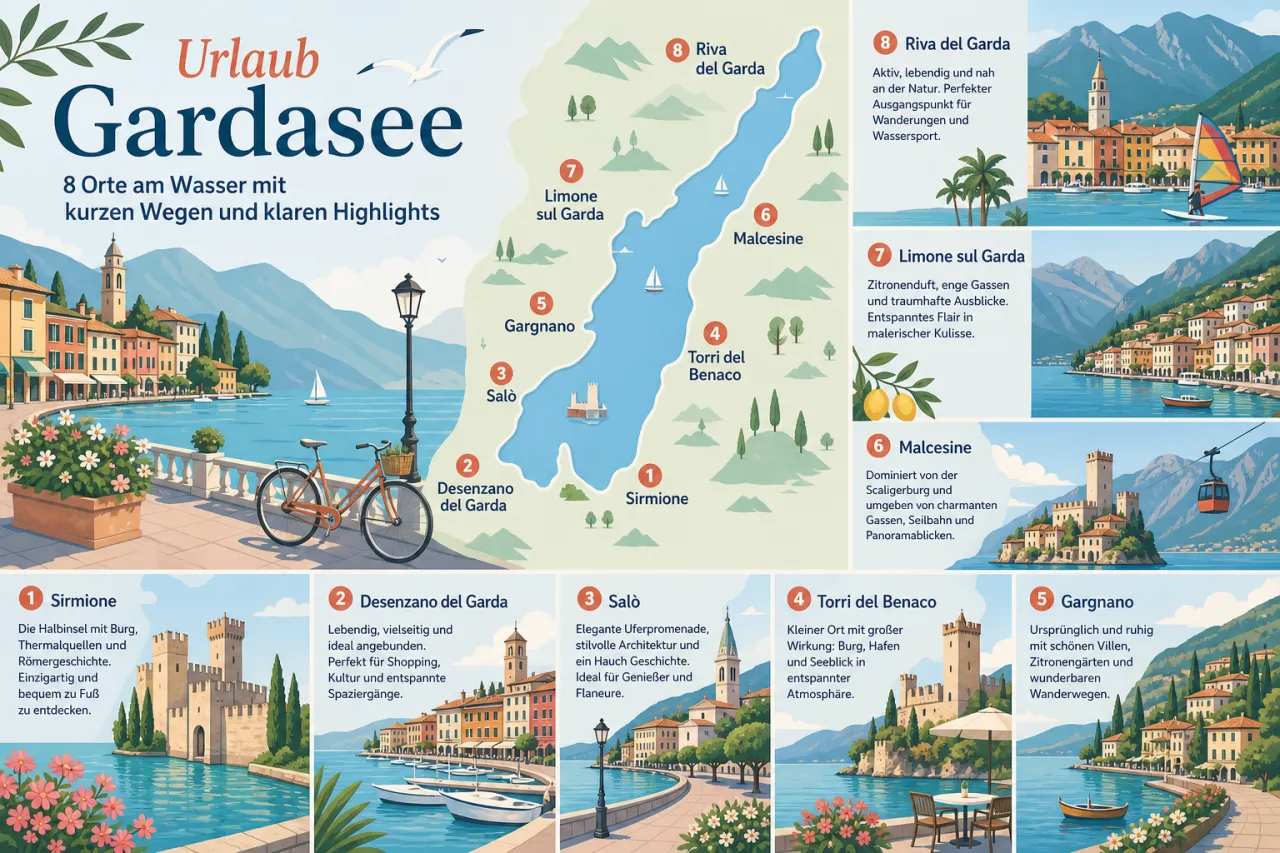 Urlaub Gardasee: 8 Orte am Wasser mit kurzen Wegen und klaren Highlights
