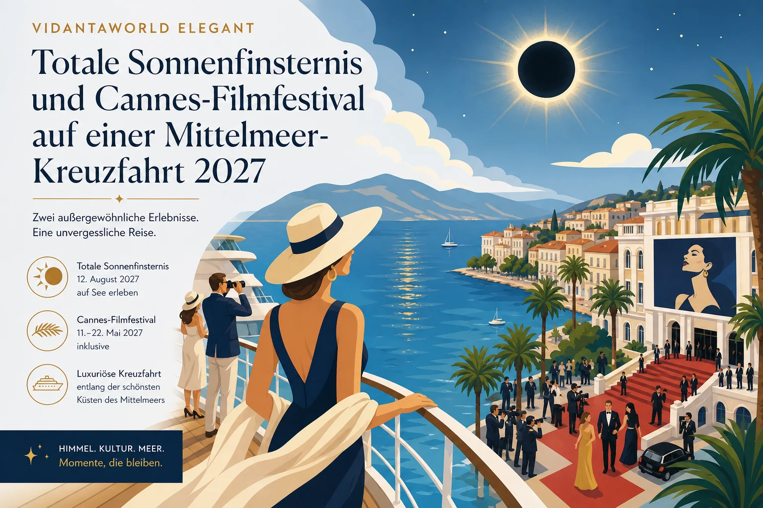 VidantaWorld ELEGANT: Totale Sonnenfinsternis und Cannes-Filmfestival auf einer Mittelmeer-Kreuzfahrt 2027