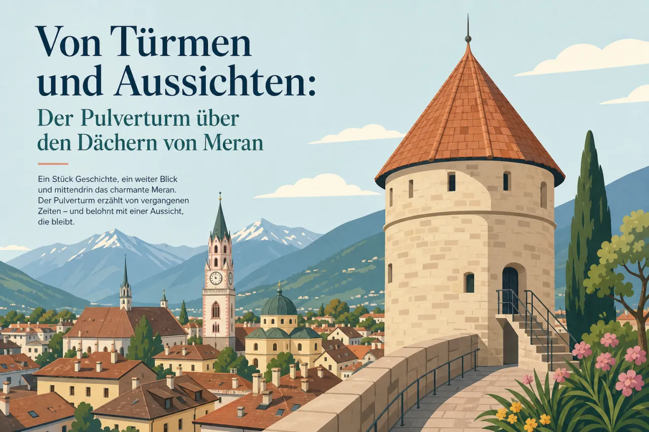Von Türmen und Aussichten: Der Pulverturm über den Dächern von Meran