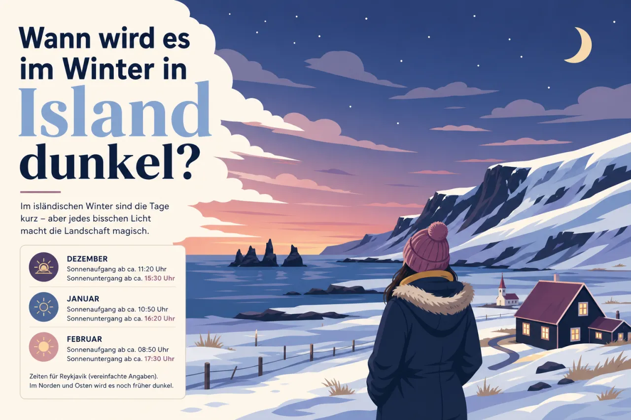 Wann wird es im Winter in Island dunkel?