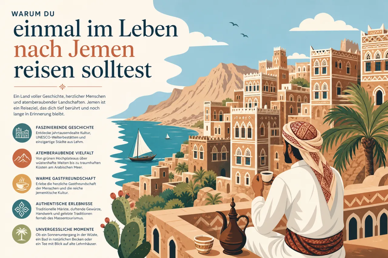 Illustration: Mehrstöckige asiatische Pagode mit aufgeschwungenen Dächern, Steintreppe und blauer Eingangstür, umgeben von grünem Laub, in warmen Aquarelltönen gemalt