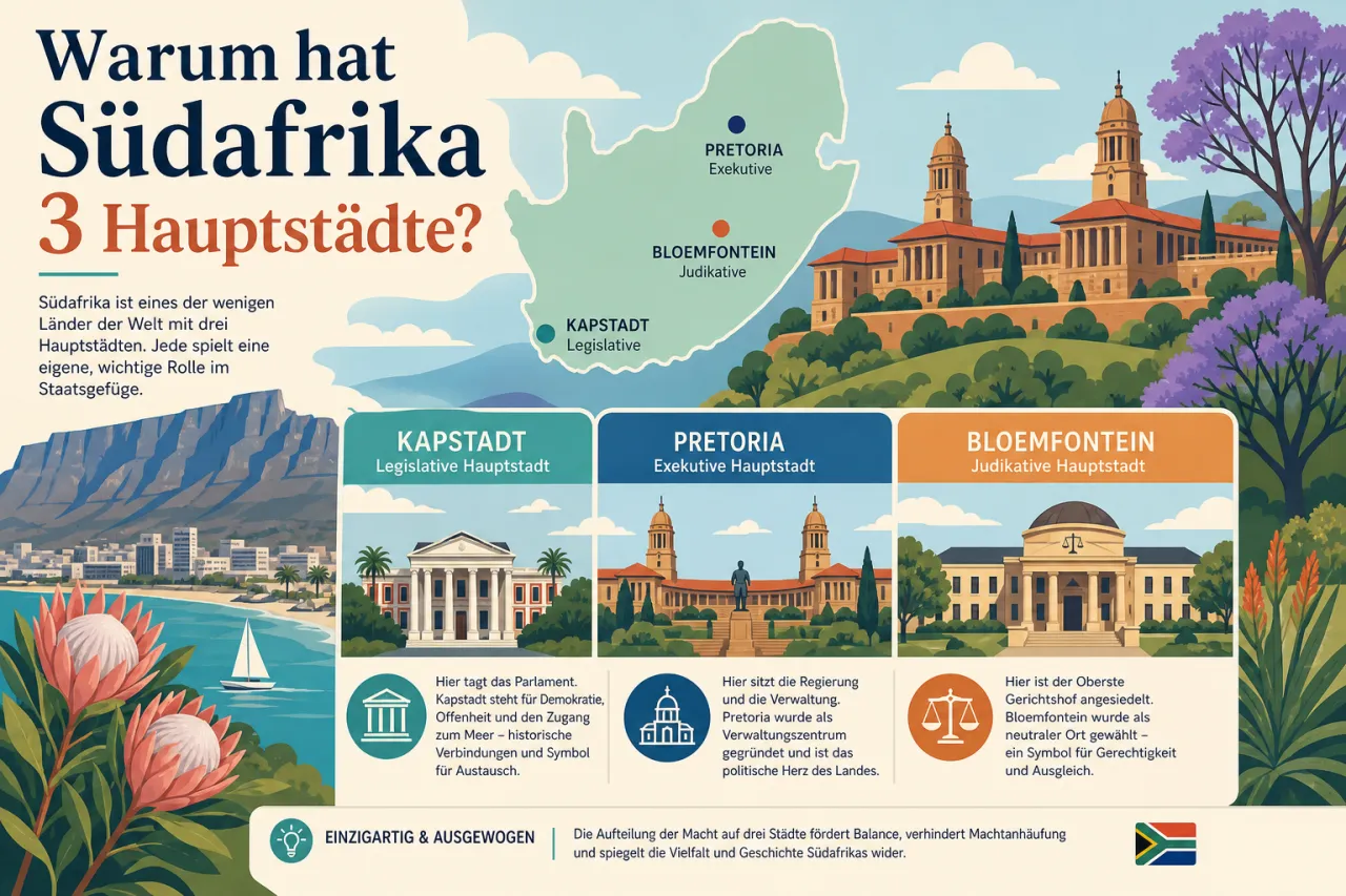 Warum hat Südafrika 3 Hauptstädte?