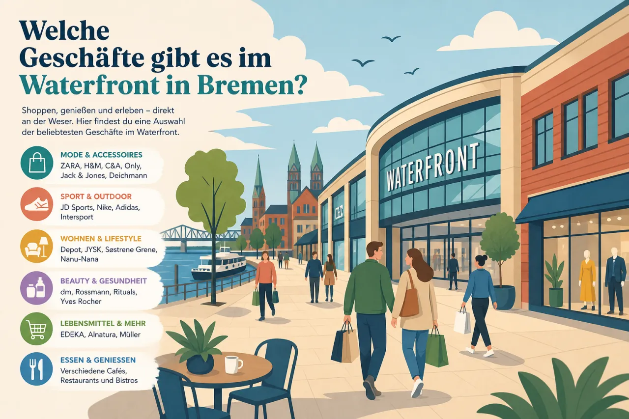 Welche Geschäfte gibt es im Waterfront in Bremen?