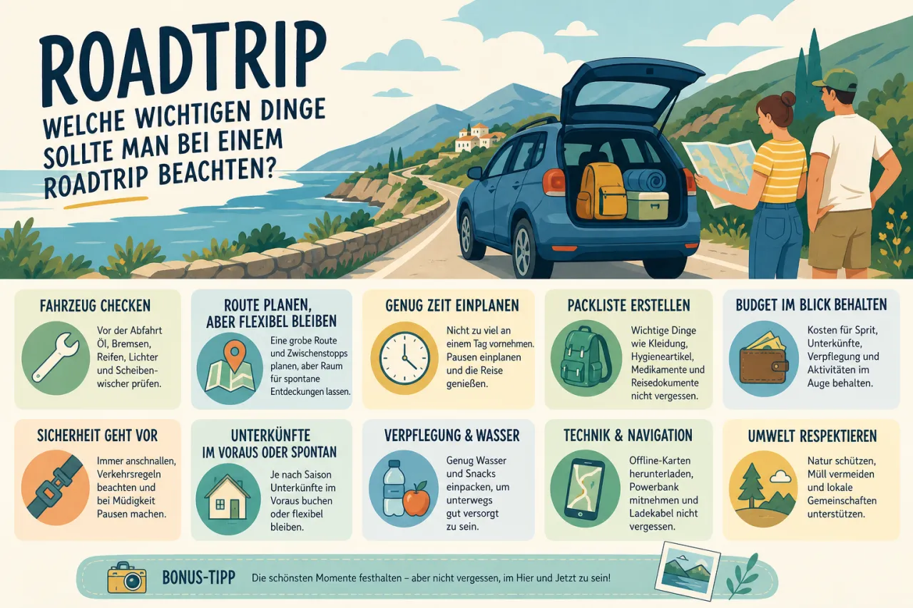 Welche wichtigen Dinge sollte man bei einem Roadtrip beachten?